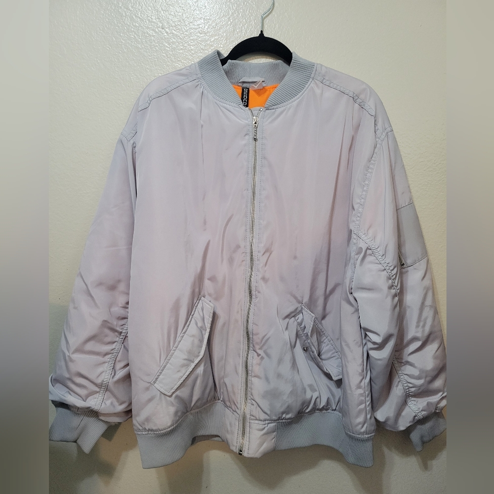 Divided Light Gray Bomber Jacket With Orange Lini… - image 1